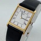VTG Seiko Quartz Watch 2C20-5820 Women Gold Tone Rectangle Leather New Battery