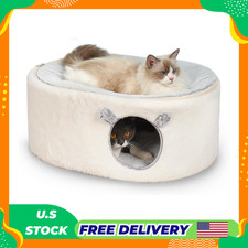 Cat Bed for Indoor Cats, Fluffy Large Enclosed Cat House Cave Pet Bed Hammock wi