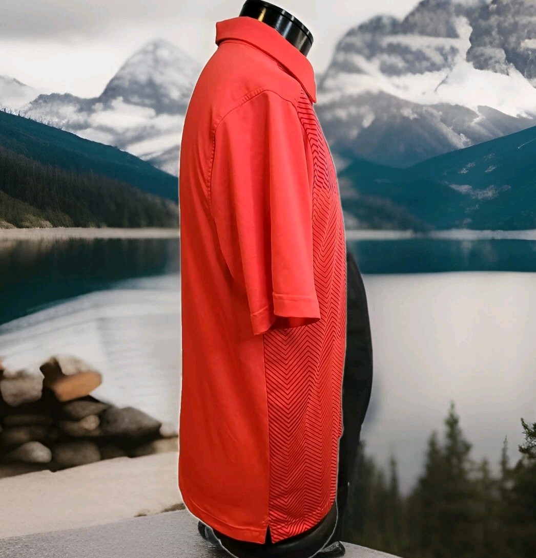 Under Armour Polo Shirt Mens L Large Loose Fit Heat Gear Orange Chevron thumbnail 3