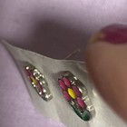 Pink Flower & Green Leaves Silver Tone Stud Earrings — photo 2