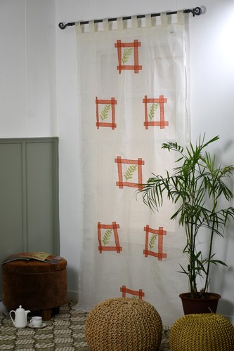 2 Pc Beige Sheer Embroidered Curtain Panels 42x90 Tab Top Window Drapes Leaf