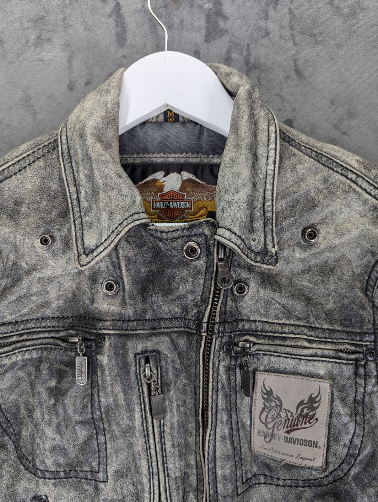 Harley Davidson Distressed Leather Racing Jacket Women's Medium Short Slim USA image 8