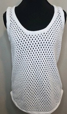 Ann Taylor White Open Knit Tank M Cotton Coastal Minimal