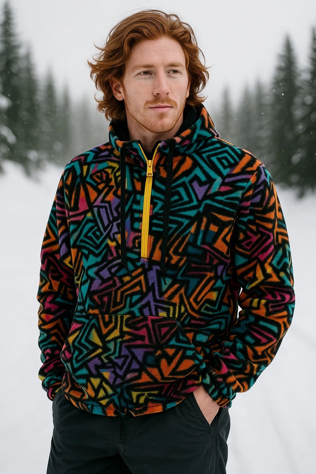 Empyre Fleece Pullover XL Y2K 90s Retro Geometric Neon Multicolor Half Zip Skate