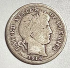 1914 Barber Dime 10C Philadelphia VG Detail .900 Silver US Better Date - 2