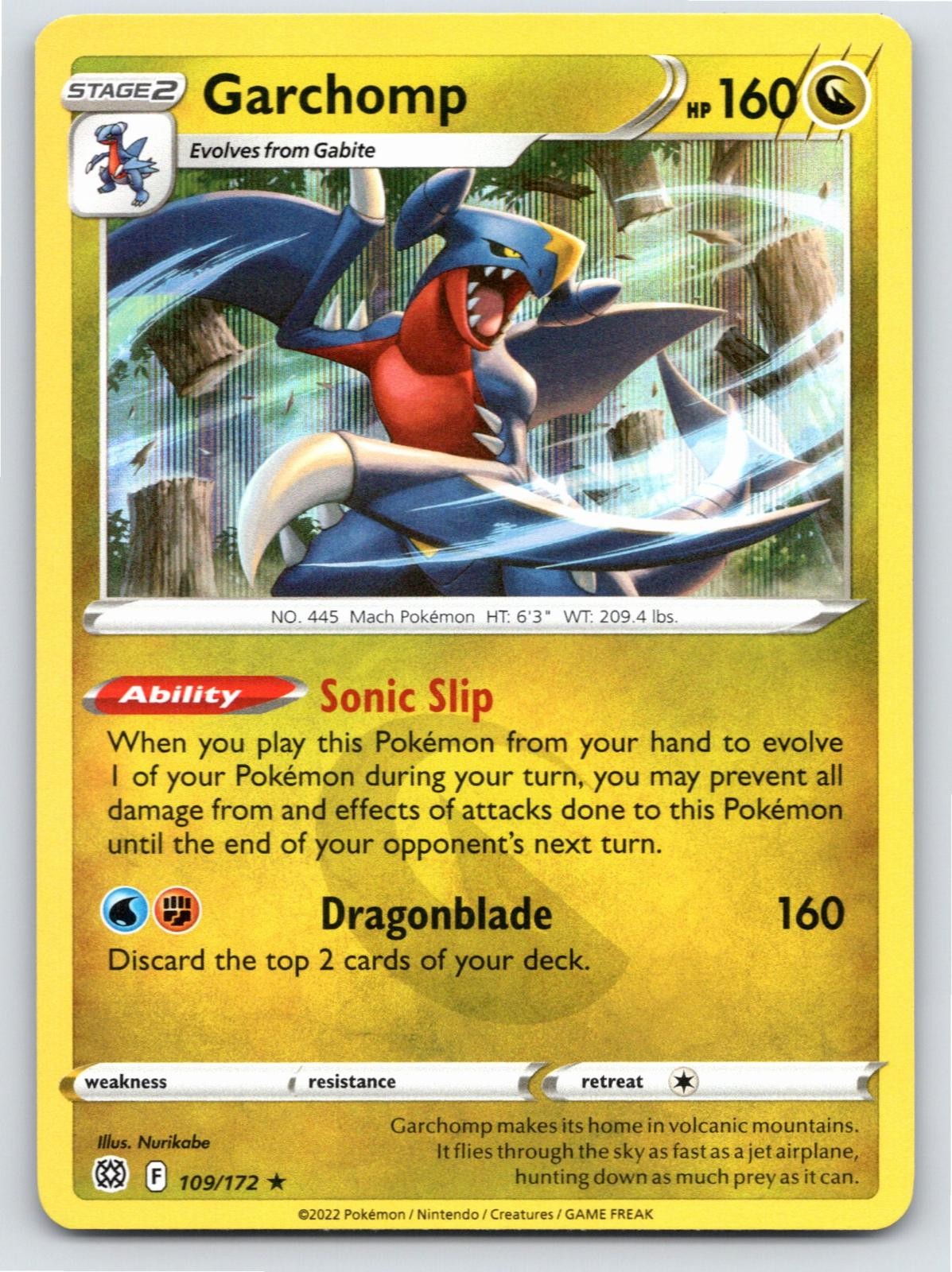 2022 POKEMON GARCHOMP BRILLIANT STARS 109/172 HOLO RARE NM A49226 FREE S&H