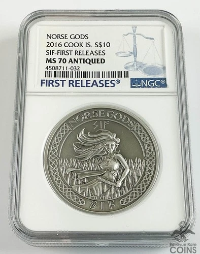 2016 Cook Islands Norse Gods SIF .999 Fine Silver 2oz Coin NGC MS70 Antiqued