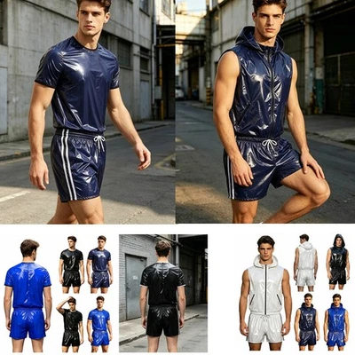 Herren Trainingsanzug Kurz Kapuze Sweatshirt Mit Shorts Sportanzug Workout Party - Bild 1 von 4