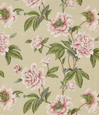 COLEFAX & FOWLER VORHANGSTOFF 'GISELLE - ROSA/GRÜN' 3,5 METER - 100% Leinen