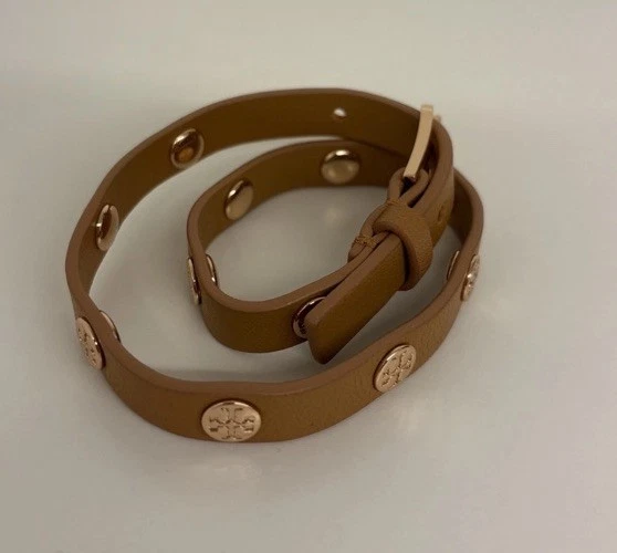 Tory Burch Brown Leather Wrap Bracelet with Gold Accents Tory Burch Wrap Brown Fashion Bracelets for sale | eBay main image 3