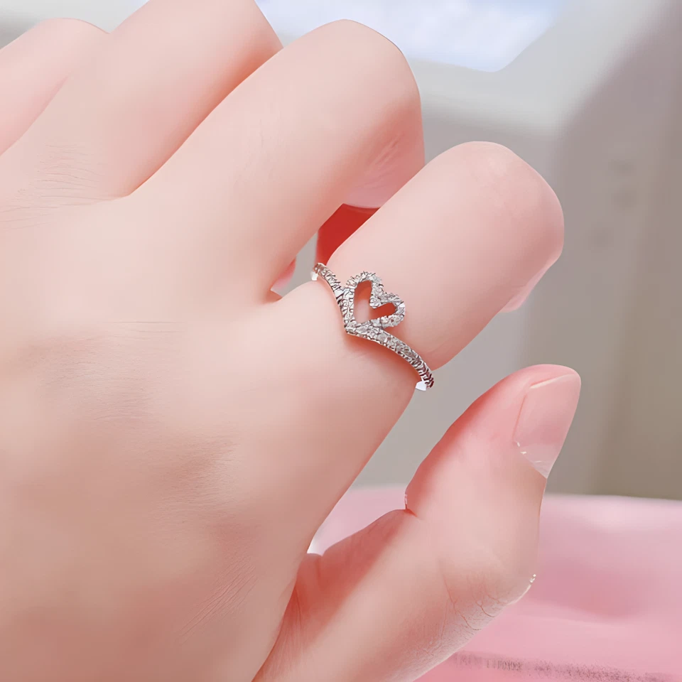 New Authentic 925 Sterling Silver Sparkling Wishbone Heart Ring  - Image 2 of 4