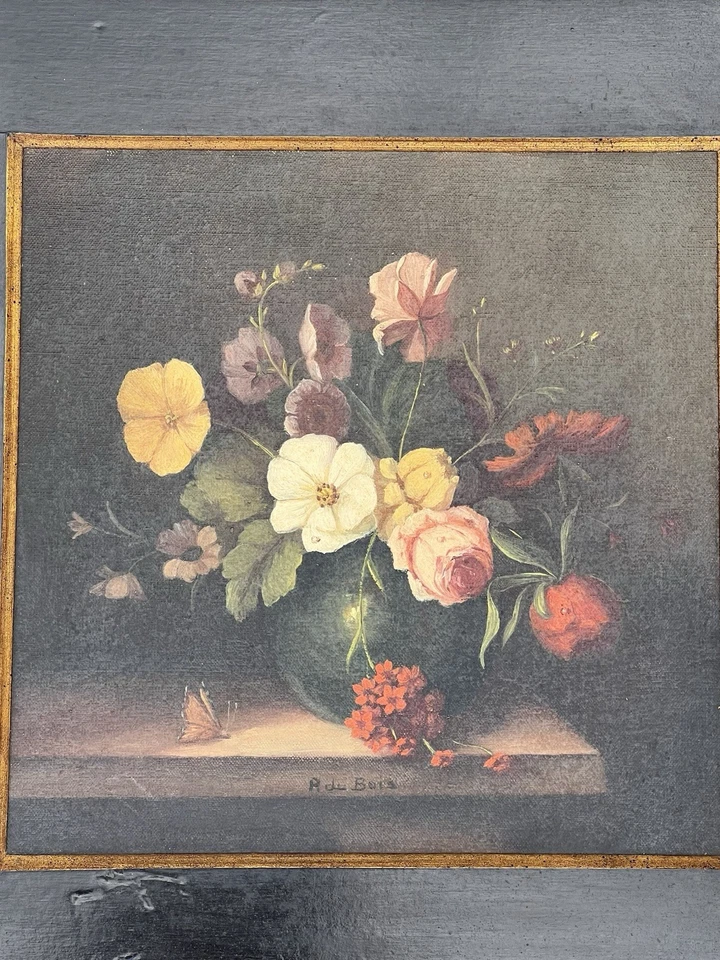 LOVELY VINTAGE STILL LIFE FLOWER PAINTING SIGNED Black Framed 17"x17" READ - Image 3 of 4