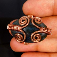 Natural Labradorite 53.80Cts. Copper Wire Wrapped Ring Jewelry 9.5 US Adjustable