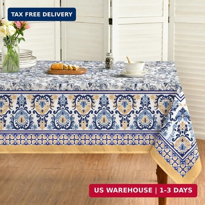 Horaldaily Arabesque Square Tablecloth 60x60 Inch, Yellow and Blue Floral Rustic