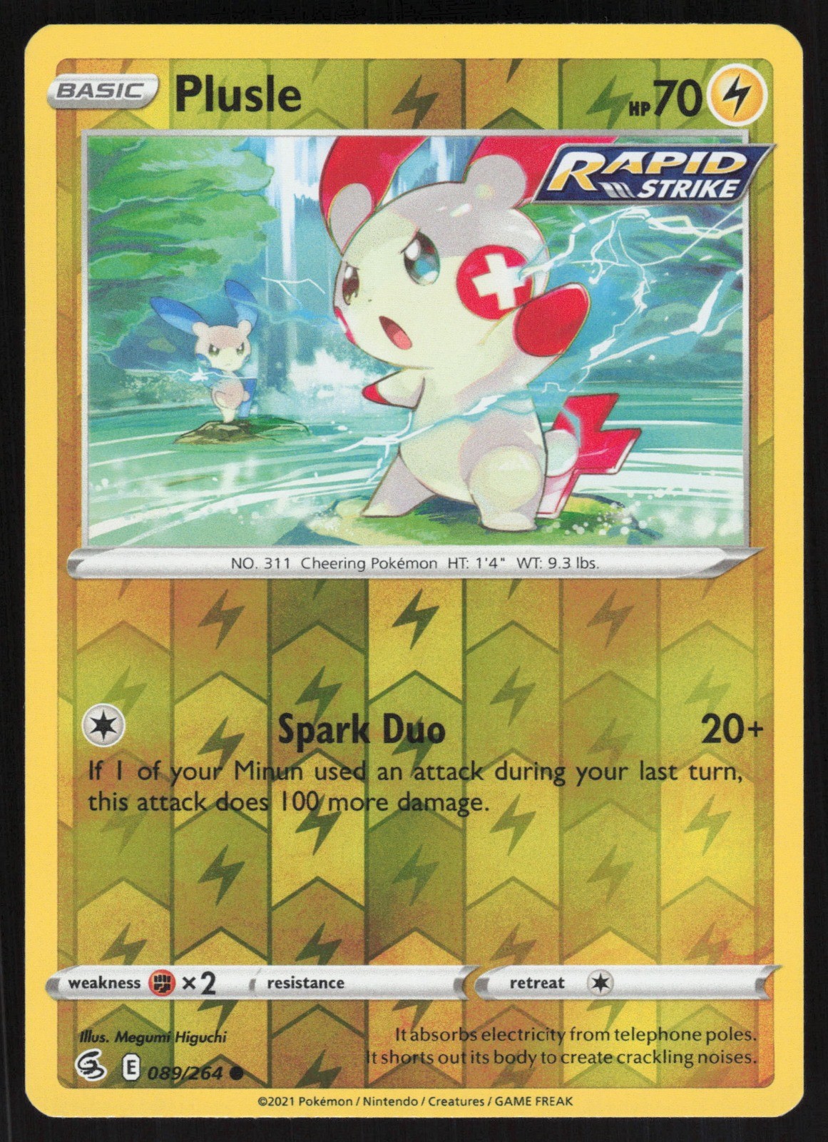 Plusle Reverse Holo 089/264 NM SWSH08: Fusion Strike Pokemon Card