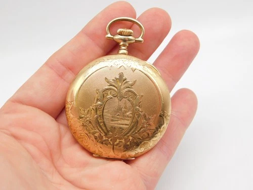 ANTIQUE ELGIN NATL WATCH CO GOLD FILLED RAILROAD POCKET WATCH STARTS TO RUN