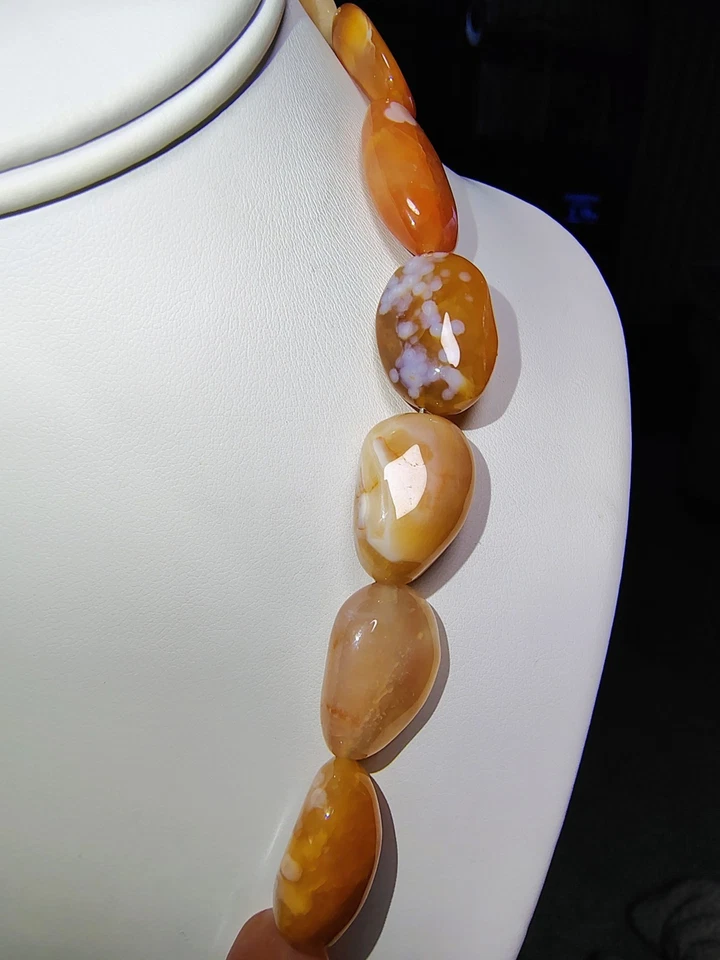 Colar de contas de pepita de ágata laranja 18" estilo cornalina pêssego pedra preciosa polida - Imagem 2 de 4