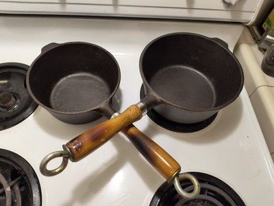 Vintage Cast Iron Skillet  Made In Taiwan  Removable Wood Handles set Of 2
