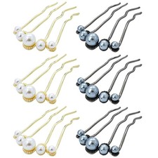Lawie 6 Pack Fancy U Shaped Pearl Rhinestone Gold Metal Hair Pins Slide Hair ...