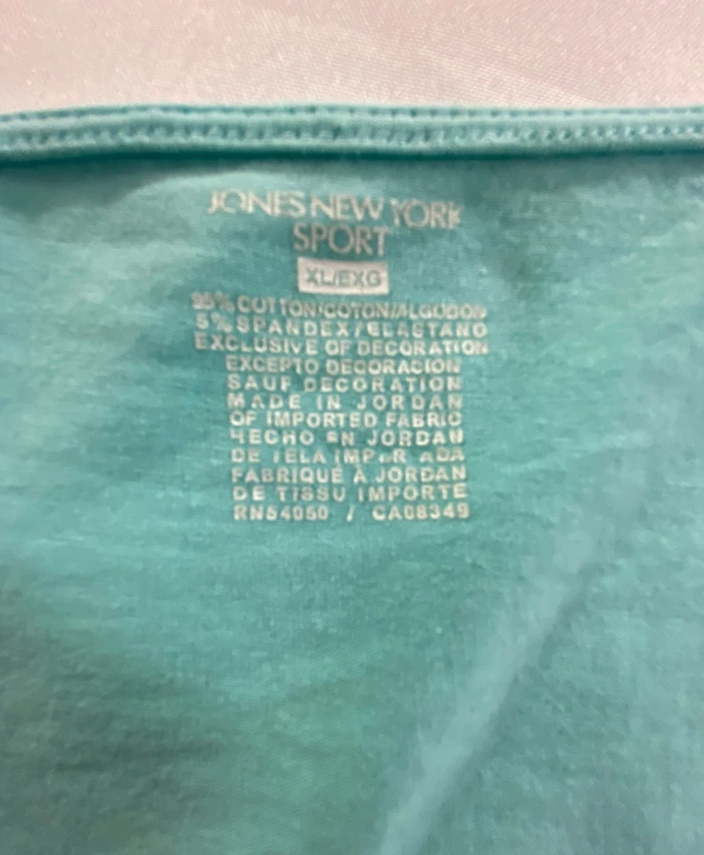 Jones New York Sport XL Aqua Blue Lace Trim 3/4 Sleeve Stretch Tunic Top *READ - Image 3 of 4