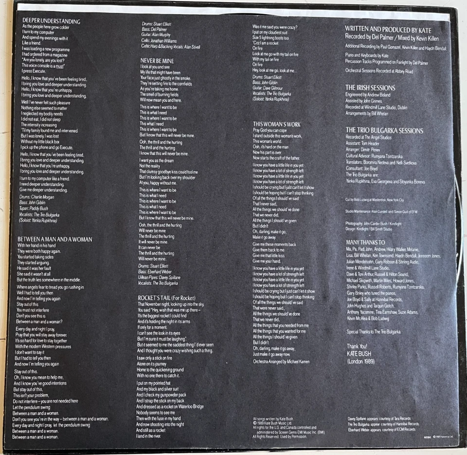 KATE BUSH THE SENSUAL WORLD LP 1989 COLUMBIA VG+ - Image 3 of 4