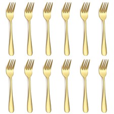 Gold Dessert Forks Set of 12 Pack 5.62", Golden Titanium Plating Pastry Fork,...