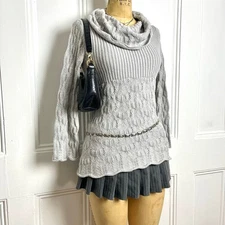 Style&Co gray long sleeve crochet fairy sweater with cowl turtleneck flared 