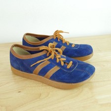 Vintage 70s Suede Sneakers Blue Stripe Retro Platform Athletic Costume 8 8.5