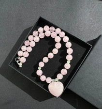 Rose Quartz & Aventurine Choker Necklace with Puffy Heart Shaped Pendant