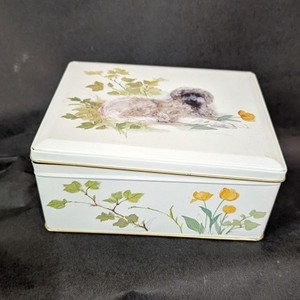 Vintage Puppy Dog Metal Tin Briard Leonberger Bouvier Design - Floral Decor