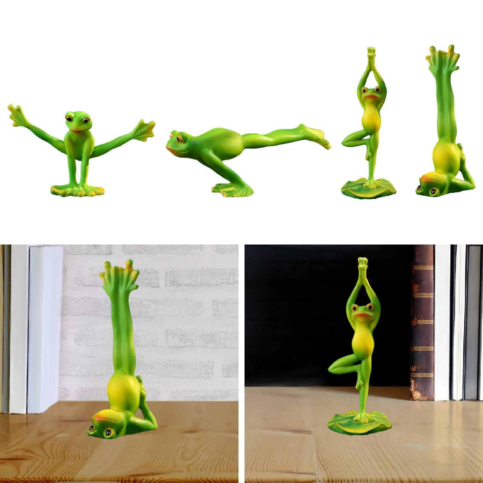 Yoga Frog Statue Green Artwork Resin Figurine for Hallway Office Living Room
