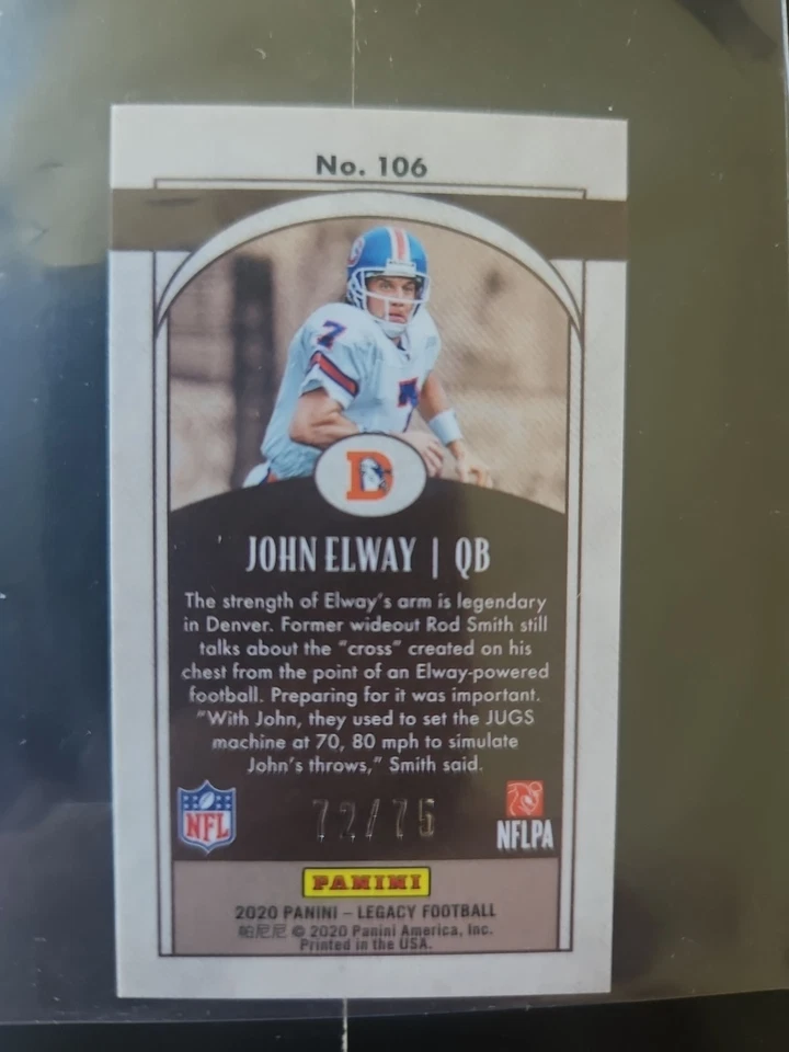 2020 Panini Legacy - Legends John Elway #106 Premium Edition Mini Ruby 72/75 - Image 2 of 2