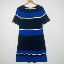 Lands' End Dress Women Medium 8 10 Blue Stripe Sweater Knit Nautical Preppy