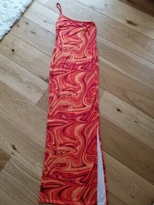 Pretty Little Thing Orange Marble Print Stretchy Side Split Maxi dress 12