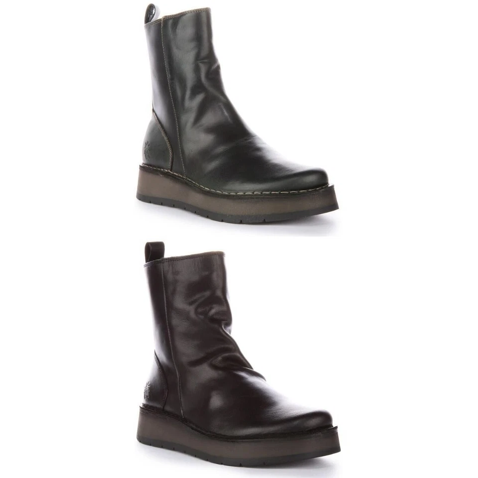 Fly London Reno053 Cuir Plateforme Zip Latéral En Noir Femmes EU 36-42 - Photo 1/1