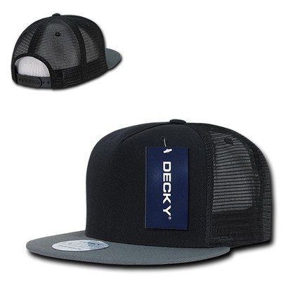 Black Gray Solid Blank Plain 5 Panel Mesh Flat Snapback Trucker Baseball Cap Hat