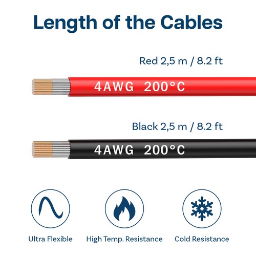 4 AWG Electrical Silicone Wire - 4 Gauge (21,2mm²) - 2 Wires Each 2,5 m / 8.2 ft - Picture 2 of 6