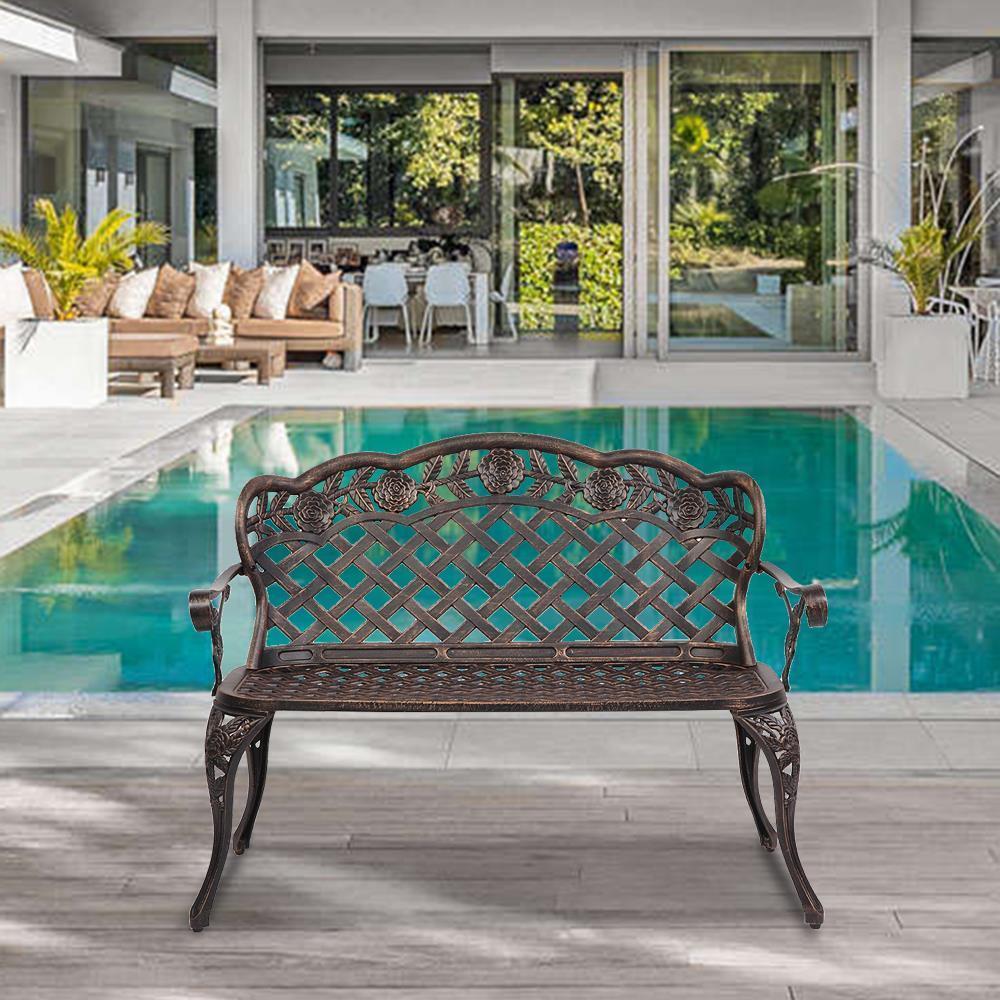 42.5 Inch Aluminum Outdoor Bench for Garden Park School Patio Porch Seat  