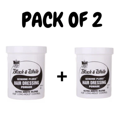 2 X BLACK & WHITE HAIR WAX GENUINE PLUKO HAIR DRESSING POMADE FOR MEN 200G