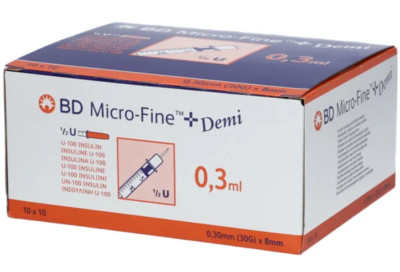 BD Microfine U-100 Insulinspritze 0.3ml 30G 8mm x 30 Diabetes Behandlung Steril