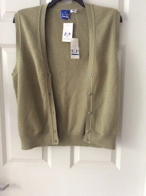 NEW EP PRO Women's Golf Vest Knit Cotton Sweater Button Down Moss Green Sz Large