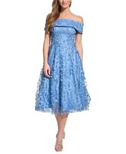 Eliza J Womens Floral Mesh Off-The-Sh Slate 4