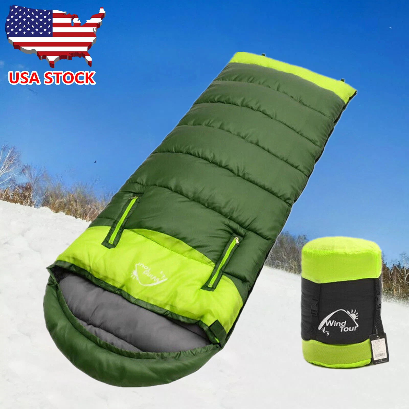 Adult Winter Sleeping Bag for Big & Tall with Sack - 0 degree Waterproof Camping