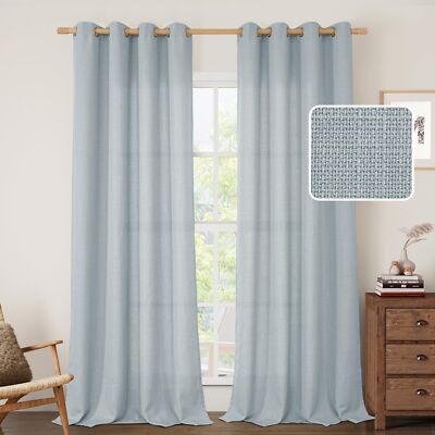 Haze Blue Linen Curtains for Bedroom 84 Inch Faux Linen Textured Light Filter...