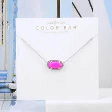 NWOT Kendra Scott Elisa Magenta Pink Magnesite Short Necklace Silver Tone