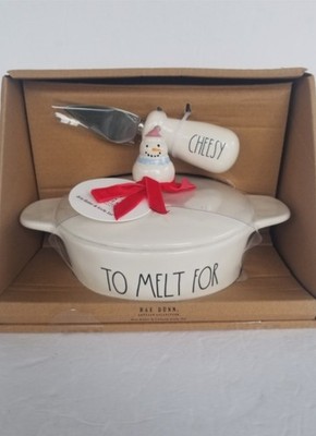 Rae Dunn  TO MELT FOR  Snowman Lid Brie Baker With CHEESY Jam Knife NEW