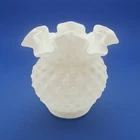 Fenton Milk Glass Hobnail Ruffled Vase Bowl 4.25” Vintage White Crimped Edge