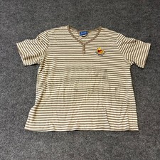 Pooh Henley Shirt Womens Size XL Brown Striped Short Sleeve Made in USA Stained