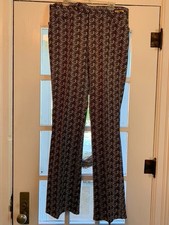 VTG Flare 70 s Pants 38 X 37 Double Knit Brown White Pattern UNHEMMED
