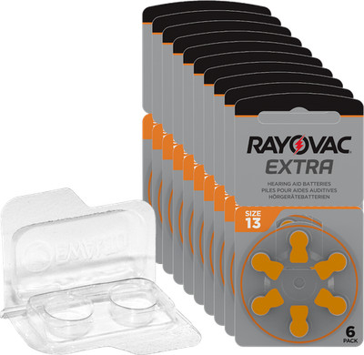 60 Rayovac Extra Advanced Hearing Aid Batteries PR48 Orange 13+ Box for 2 Cells